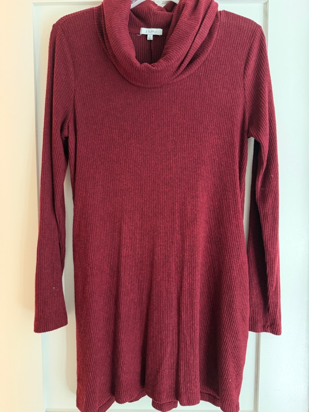 Z Supply Cozy Cowl Neck Ribbed Sweater Dress - Burgundy